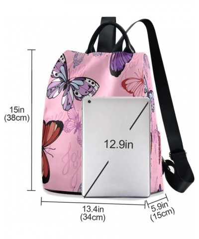 Pink Flying Butterflies Women Backpack Anti-theft Handbag Purse Travel Bag Fashion Shoulder Bags $21.99 Backpacks