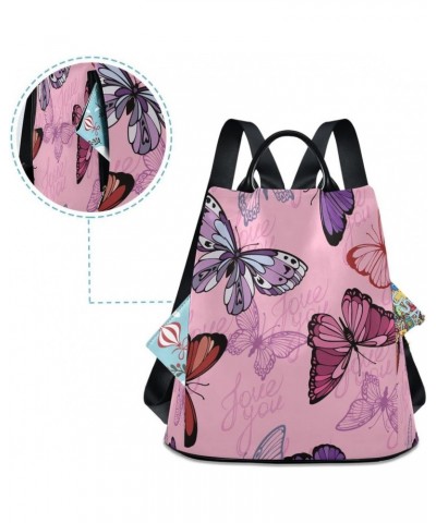 Pink Flying Butterflies Women Backpack Anti-theft Handbag Purse Travel Bag Fashion Shoulder Bags $21.99 Backpacks