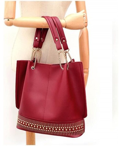 Women Soft Synthetic PU Leather 3pcs Satchel Crossbody Rivet Top-Handle Handbags Shoulder Clutches Purse-Beige Red $35.99 Totes