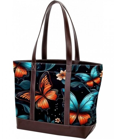 Butterfly Canvas Leather Mix Handbag - 13.3x4.7x12.2 in - Stylish and Spacious Women's Tote Bag $20.16 Totes