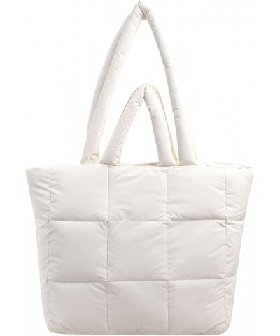 Puffer Tote Bag for Women Large Capacity Quilted Bag with Sturdy Zips Soft Down Padded Winter Puffy Handbag White $11.32 Totes