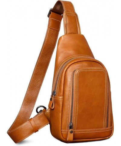 Genuine Leather Sling Bag Crossbody Shoulder Sling Backpack Chest Purse Tan $38.48 Crossbody Bags