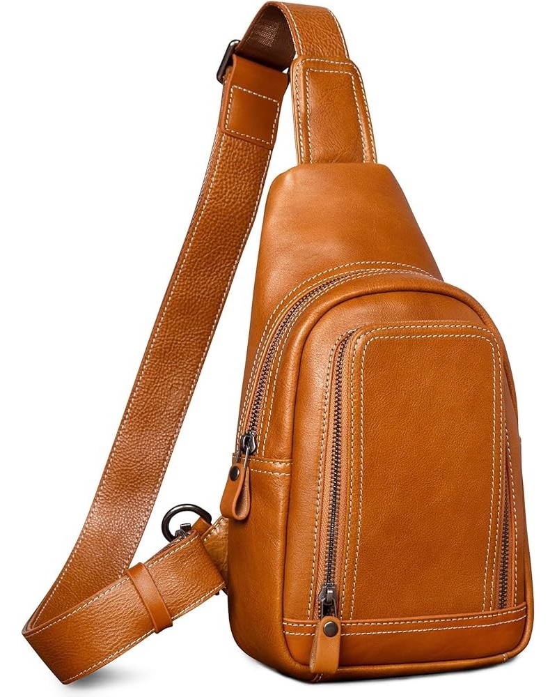 Genuine Leather Sling Bag Crossbody Shoulder Sling Backpack Chest Purse Tan $38.48 Crossbody Bags