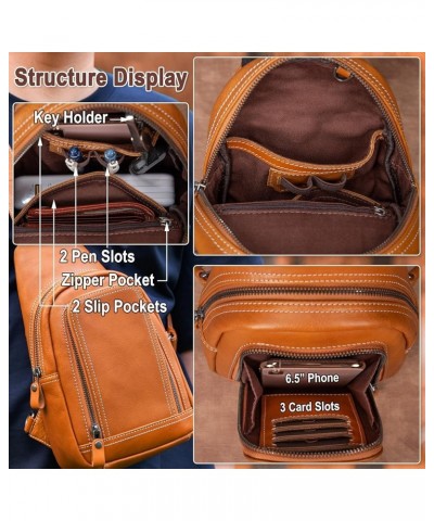 Genuine Leather Sling Bag Crossbody Shoulder Sling Backpack Chest Purse Tan $38.48 Crossbody Bags