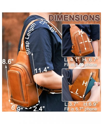 Genuine Leather Sling Bag Crossbody Shoulder Sling Backpack Chest Purse Tan $38.48 Crossbody Bags