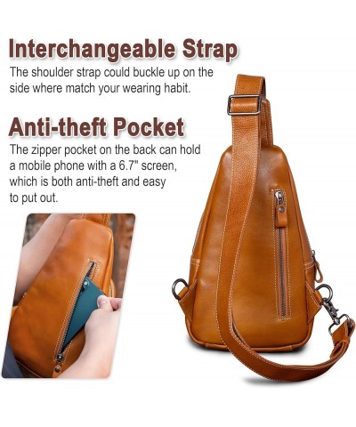 Genuine Leather Sling Bag Crossbody Shoulder Sling Backpack Chest Purse Tan $38.48 Crossbody Bags