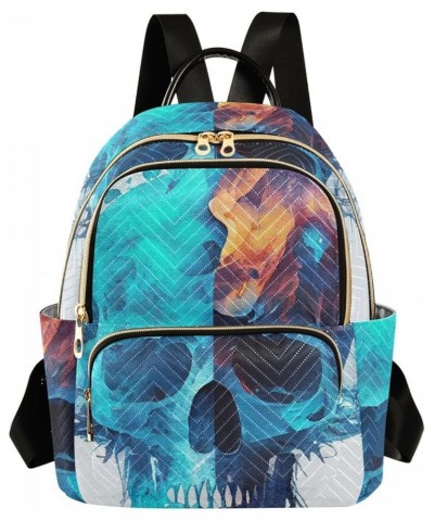 Women's Medium Fashion Backpack Skull Head Blue Print Ladies Travel Daypack Aesthetic Shoulder Bag 11.4×6.1×14.1 IN $16.92 Ba...