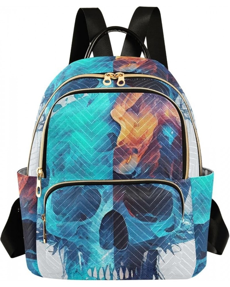 Women's Medium Fashion Backpack Skull Head Blue Print Ladies Travel Daypack Aesthetic Shoulder Bag 11.4×6.1×14.1 IN $16.92 Ba...