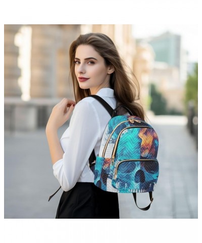 Women's Medium Fashion Backpack Skull Head Blue Print Ladies Travel Daypack Aesthetic Shoulder Bag 11.4×6.1×14.1 IN $16.92 Ba...