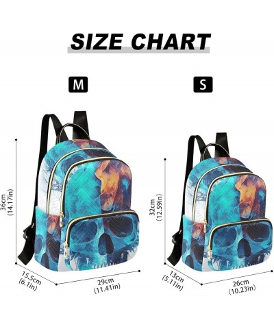 Women's Medium Fashion Backpack Skull Head Blue Print Ladies Travel Daypack Aesthetic Shoulder Bag 11.4×6.1×14.1 IN $16.92 Ba...