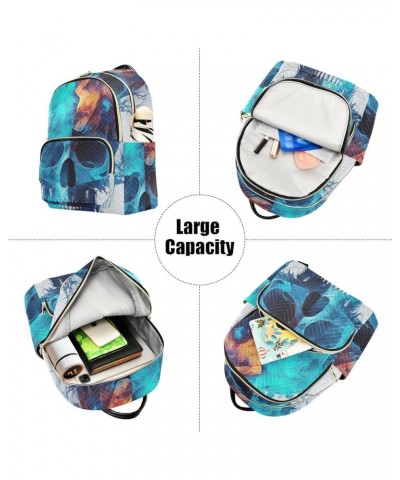 Women's Medium Fashion Backpack Skull Head Blue Print Ladies Travel Daypack Aesthetic Shoulder Bag 11.4×6.1×14.1 IN $16.92 Ba...