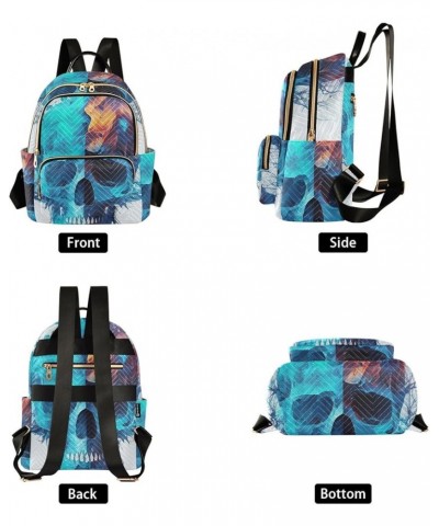 Women's Medium Fashion Backpack Skull Head Blue Print Ladies Travel Daypack Aesthetic Shoulder Bag 11.4×6.1×14.1 IN $16.92 Ba...