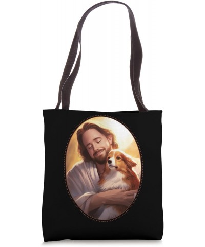 Jesus Snuggling Corgi Christian Animal Dog Lover Humor Tote Bag $12.31 Totes