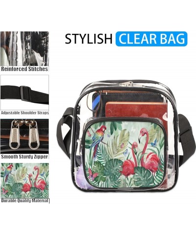 Flamingo Tree Stadium-Approved Clear Crossbody Bag with Colorful Print Design Flamingos Parrots $11.33 Crossbody Bags