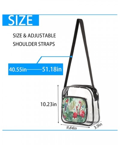 Flamingo Tree Stadium-Approved Clear Crossbody Bag with Colorful Print Design Flamingos Parrots $11.33 Crossbody Bags