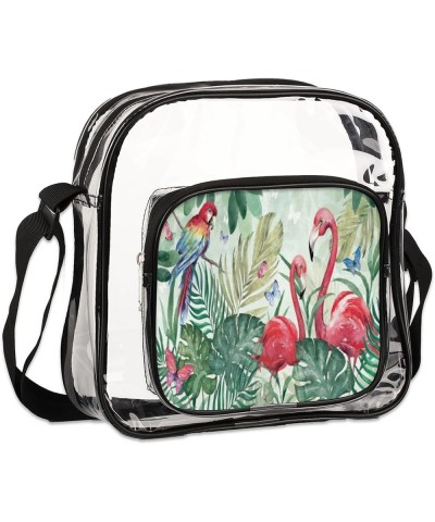 Flamingo Tree Stadium-Approved Clear Crossbody Bag with Colorful Print Design Flamingos Parrots $11.33 Crossbody Bags