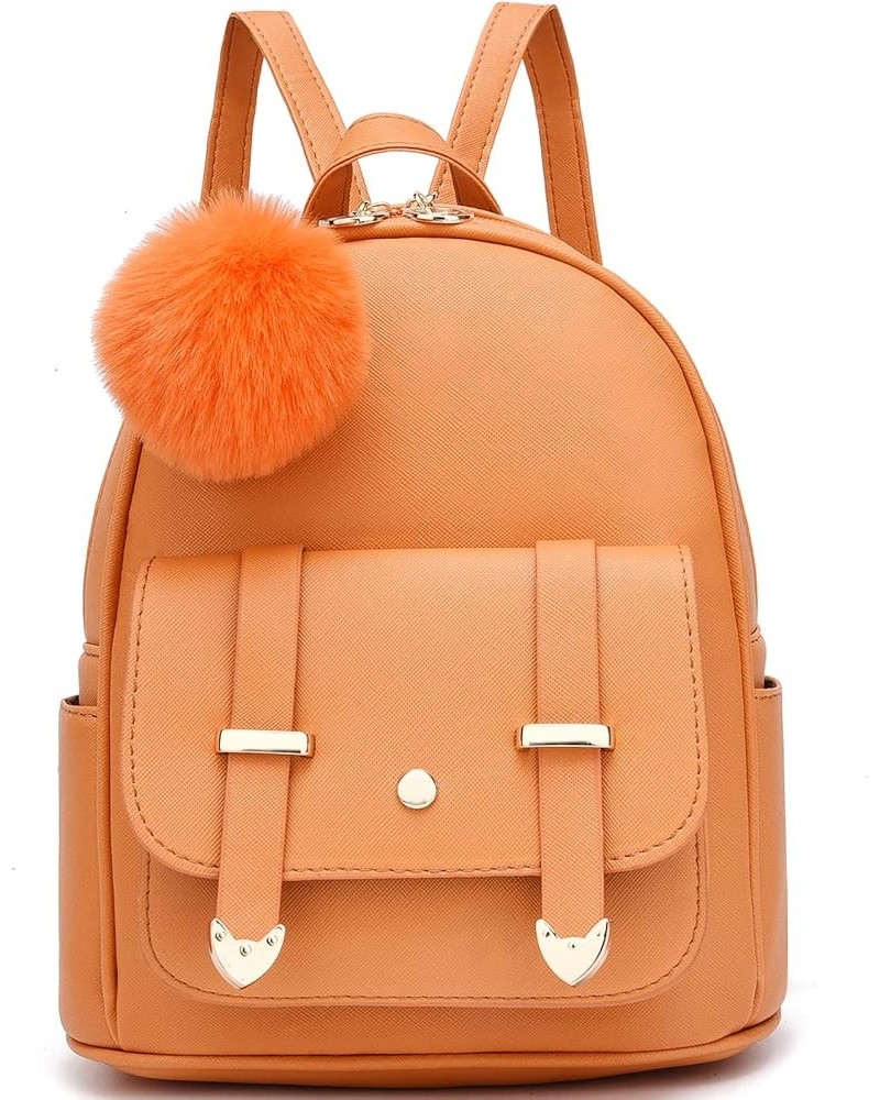 Girls Fashion Backpack Mini Backpack Purse for Women Teenage Girls Purses PU Leather Pompom Backpack Shoulder Bag Orange $11....