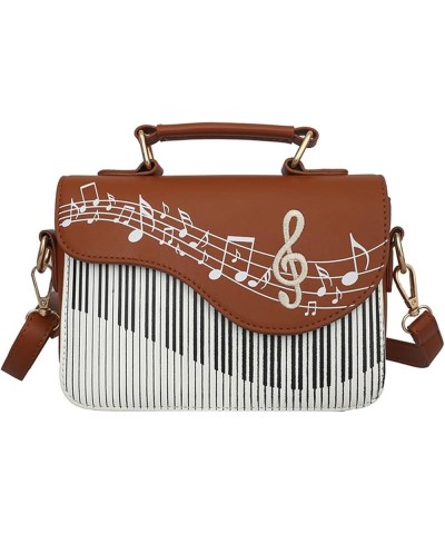 Guitar/Violin/Piano Shoulder Bag Creative PU Leather Handbag Zipper Closure Crossbody Tote for Girls and Women C-piano02-brow...