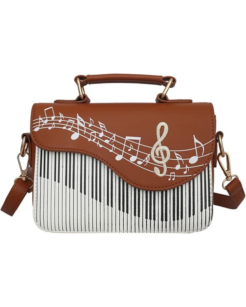 Guitar/Violin/Piano Shoulder Bag Creative PU Leather Handbag Zipper Closure Crossbody Tote for Girls and Women C-piano02-brow...