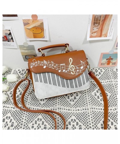 Guitar/Violin/Piano Shoulder Bag Creative PU Leather Handbag Zipper Closure Crossbody Tote for Girls and Women C-piano02-brow...