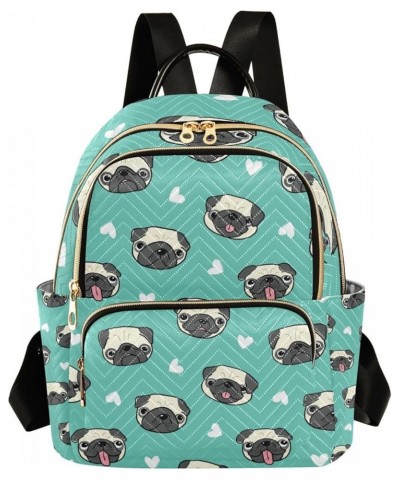 Pug Dog Green Backpack for Women Shoulder Bag Lightweight Small Backpack Casual Daypack for Travel Small(11.41'' x 6.1'' x 14...