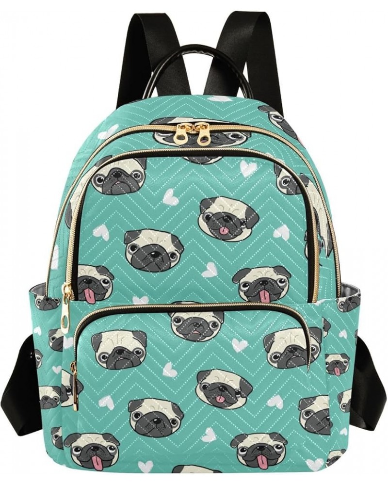 Pug Dog Green Backpack for Women Shoulder Bag Lightweight Small Backpack Casual Daypack for Travel Small(11.41'' x 6.1'' x 14...