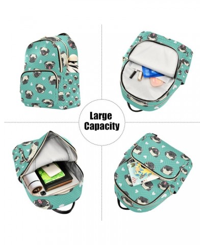 Pug Dog Green Backpack for Women Shoulder Bag Lightweight Small Backpack Casual Daypack for Travel Small(11.41'' x 6.1'' x 14...