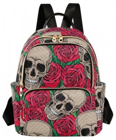 Skulls Red Roses Backpack Purse for Women Small Mini Women's Fashion Backpack with Strap Handbag Lady Purse,M Small $18.54 Ba...