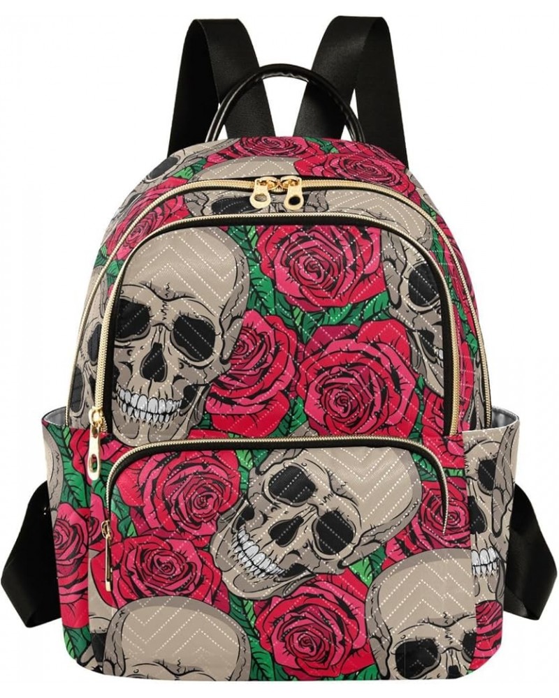 Skulls Red Roses Backpack Purse for Women Small Mini Women's Fashion Backpack with Strap Handbag Lady Purse,M Small $18.54 Ba...