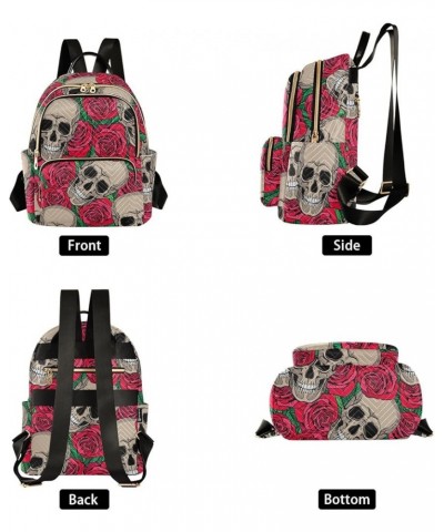 Skulls Red Roses Backpack Purse for Women Small Mini Women's Fashion Backpack with Strap Handbag Lady Purse,M Small $18.54 Ba...