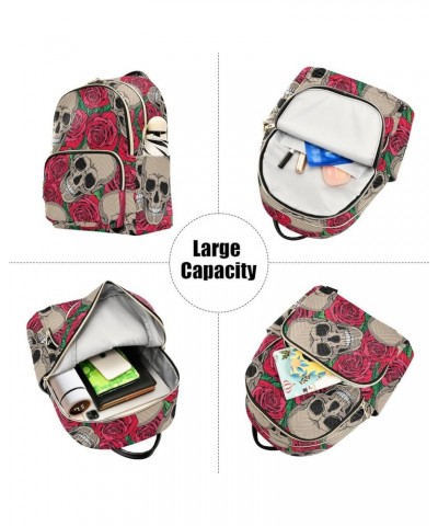 Skulls Red Roses Backpack Purse for Women Small Mini Women's Fashion Backpack with Strap Handbag Lady Purse,M Small $18.54 Ba...