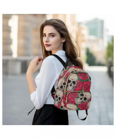 Skulls Red Roses Backpack Purse for Women Small Mini Women's Fashion Backpack with Strap Handbag Lady Purse,M Small $18.54 Ba...