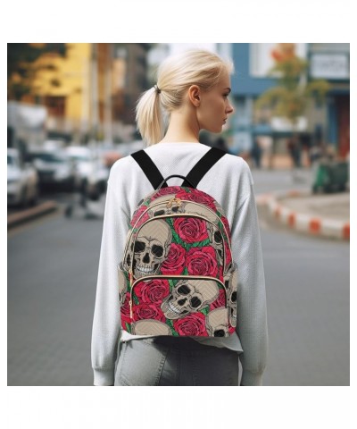 Skulls Red Roses Backpack Purse for Women Small Mini Women's Fashion Backpack with Strap Handbag Lady Purse,M Small $18.54 Ba...