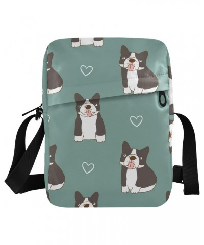 Crossbody Phone Bag French Dog and Heart Green Small Messenger Shoulder Bag Cash Handbag Wallet Purse(237na7a) $10.12 Crossbo...