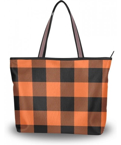 Christmas Snowflakes Women Fashion Handbags Wallet Tote Bag Shoulder Bag Tote Top Handle Orange Plaid $10.58 Totes