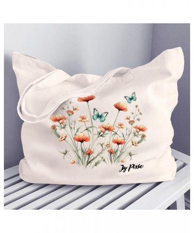 Flowers and Butterflies Cotton Canvas Bag - Beautiful Tote Bags - Flower Print Tote Bags Black $15.99 Totes