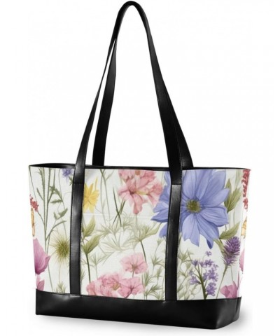 Watercolor Spring Flowers White Tote Bag for Women Big Capacity Shoulder Bag Ladies Handbag Messenger Tote Bags Purse for Off...