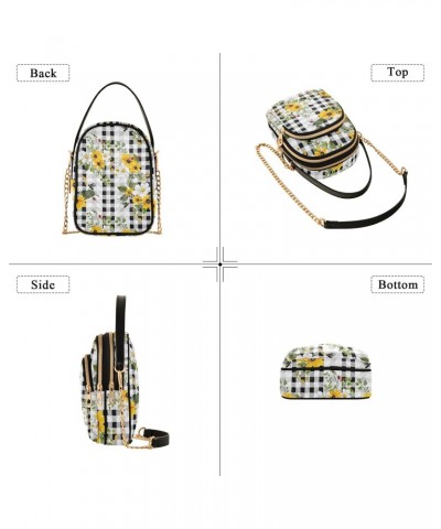 Black Grid Flower Women's Crossbody Handbags with Zipper, Casual Leather Cell Phone Purse Crossbody Bags for Ladies $13.25 Cr...