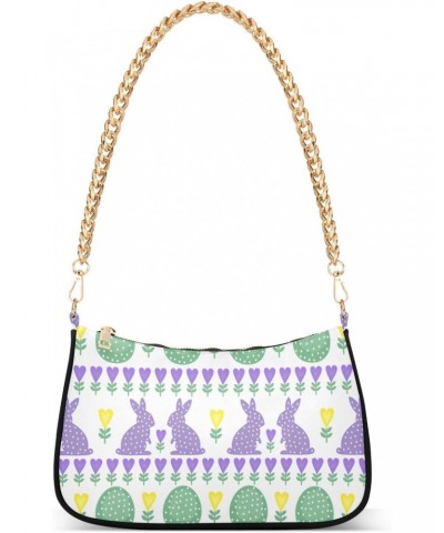 Easter Shoulder Bag Purple Rabbit Heart Green Eggs Women Clutch Handbag Shoulder Purch Boho Bag Date Chain Bag Tote Bag Holid...