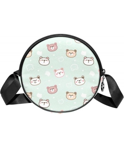 Cute Bear Face Crossbody Bag for Women Teen Girls Round Canvas Shoulder Bag Purse Tote Handbag Bag Multi01 $11.96 Totes