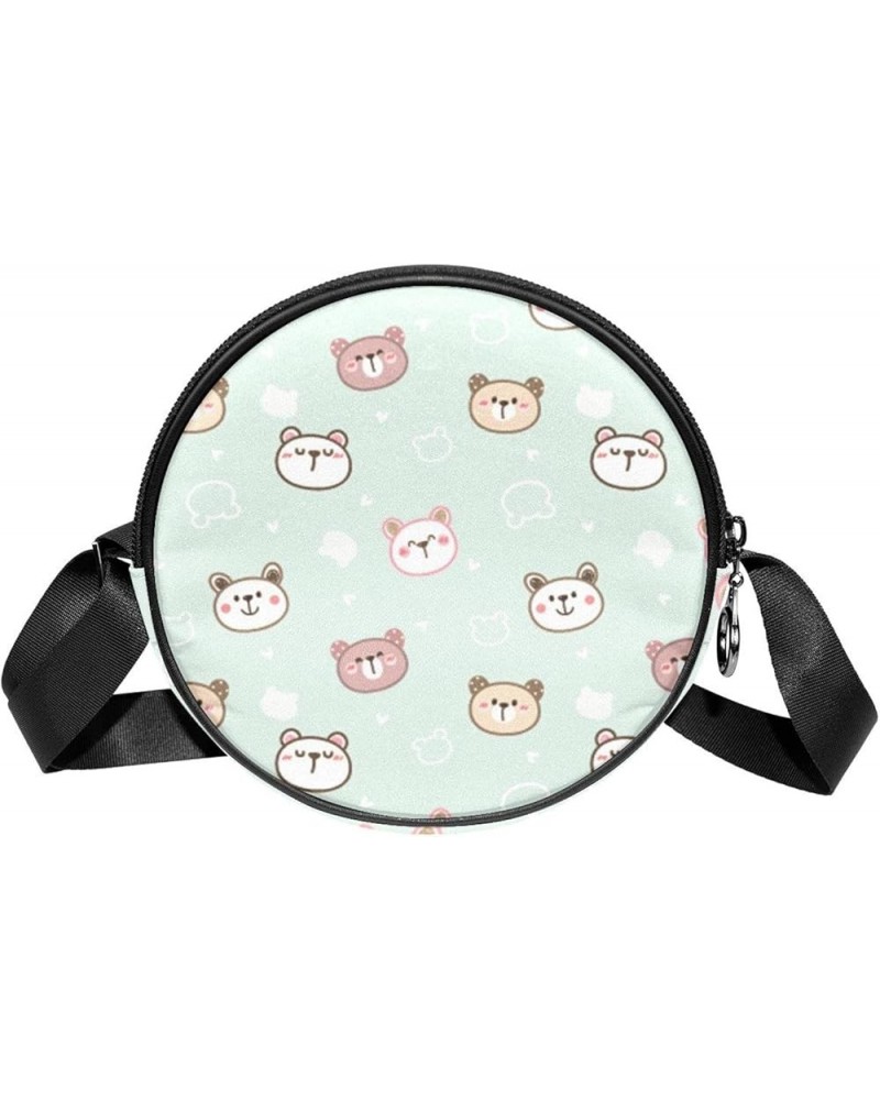 Cute Bear Face Crossbody Bag for Women Teen Girls Round Canvas Shoulder Bag Purse Tote Handbag Bag Multi01 $11.96 Totes