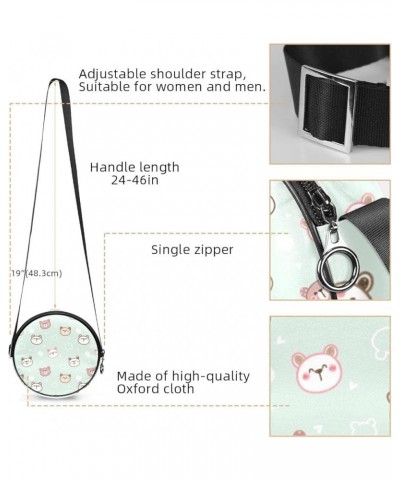 Cute Bear Face Crossbody Bag for Women Teen Girls Round Canvas Shoulder Bag Purse Tote Handbag Bag Multi01 $11.96 Totes