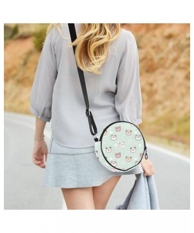 Cute Bear Face Crossbody Bag for Women Teen Girls Round Canvas Shoulder Bag Purse Tote Handbag Bag Multi01 $11.96 Totes