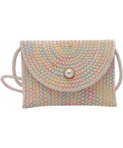 Cotton Crossbody Bag Hand-Woven Satchel Purse for Women Fashion Solid Pearl Purse Shoulder Purse Women Wallet Sling Bag Beige...