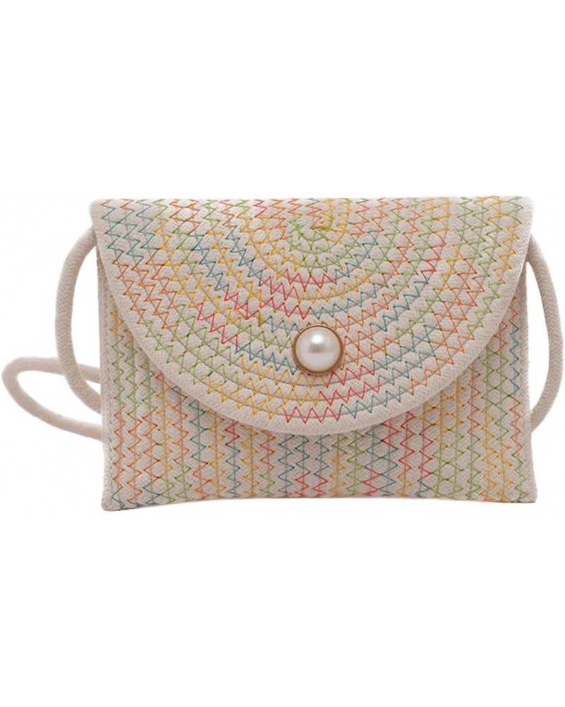 Cotton Crossbody Bag Hand-Woven Satchel Purse for Women Fashion Solid Pearl Purse Shoulder Purse Women Wallet Sling Bag Beige...