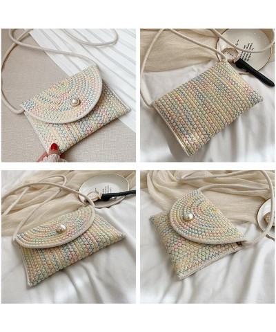 Cotton Crossbody Bag Hand-Woven Satchel Purse for Women Fashion Solid Pearl Purse Shoulder Purse Women Wallet Sling Bag Beige...