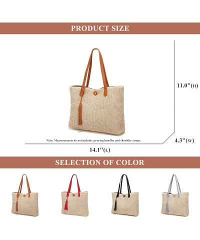 Straw Tote Bag for Women Large Beach Shoulder Bag Tassel Handbag and Purse Shopping Bag for Family Shopper Travel Multicolor ...