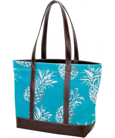 Tote Bag for Women, Large Tote Bags for Women, Tote Bag with Zipper, Pineapple Blue Summer, Womens Tote Bag Design 68 $24.47 ...