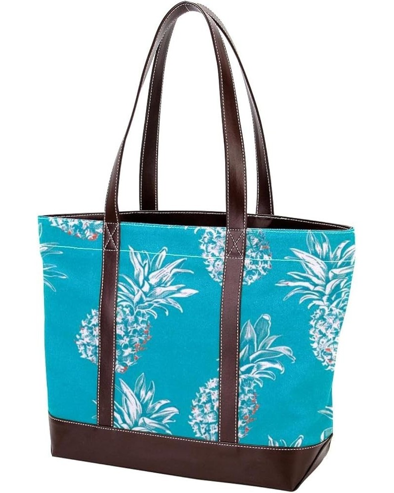 Tote Bag for Women, Large Tote Bags for Women, Tote Bag with Zipper, Pineapple Blue Summer, Womens Tote Bag Design 68 $24.47 ...