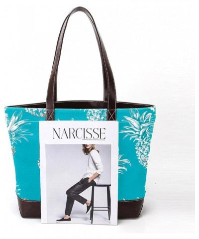 Tote Bag for Women, Large Tote Bags for Women, Tote Bag with Zipper, Pineapple Blue Summer, Womens Tote Bag Design 68 $24.47 ...